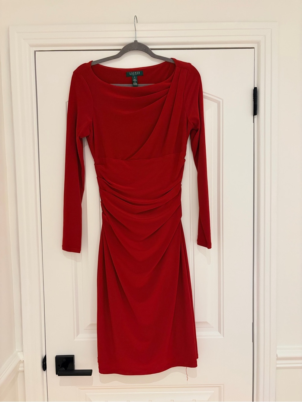 Ralph Lauren Red Long-Sleeve Draped Sheath Dress